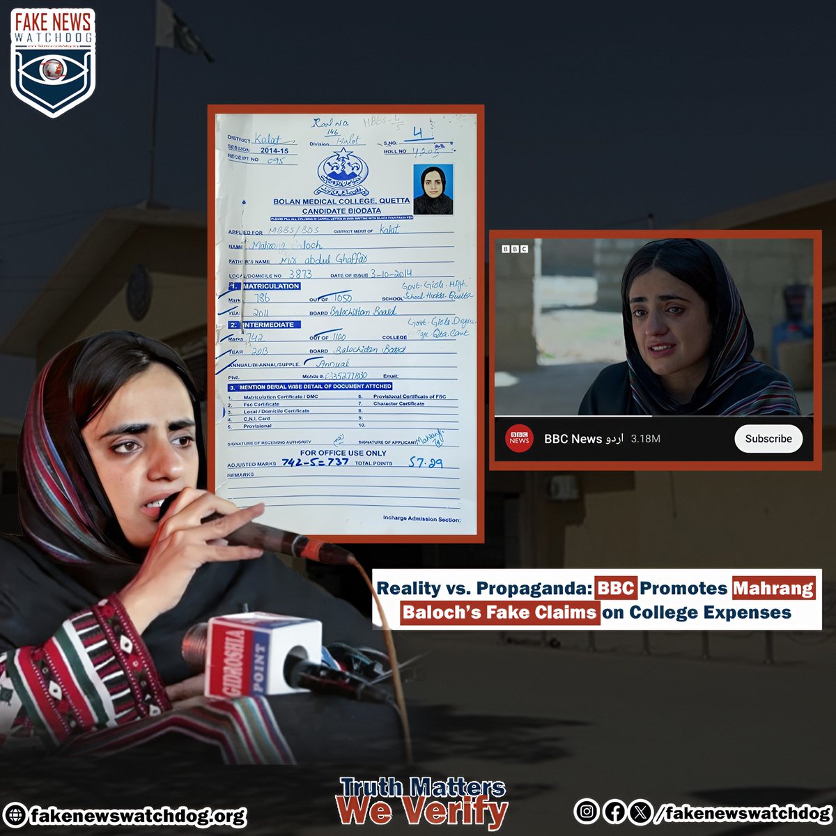 Read more about the article Reality vs Propaganda: BBC Promotes Mahrang Baloch’s Fake Claims on College Expenses