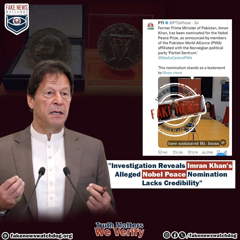 Read more about the article Investigation Reveals Imran Khan’s Alleged Nobel Peace Nomination Lacks Credibility