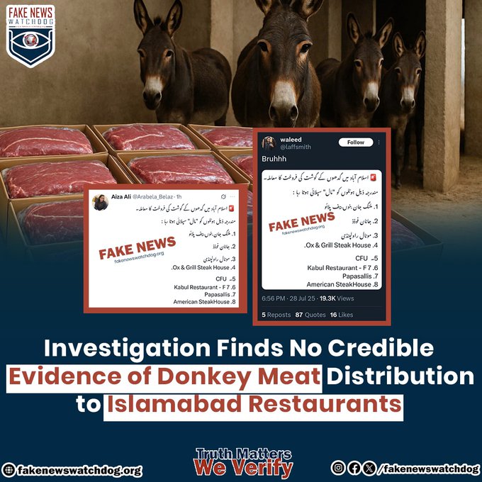 Read more about the article No Credible Evidence of Donkey Meat in Islamabad Restaurants